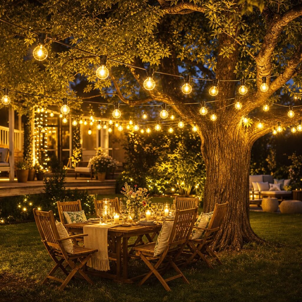 Patio party string lights for outdoor events