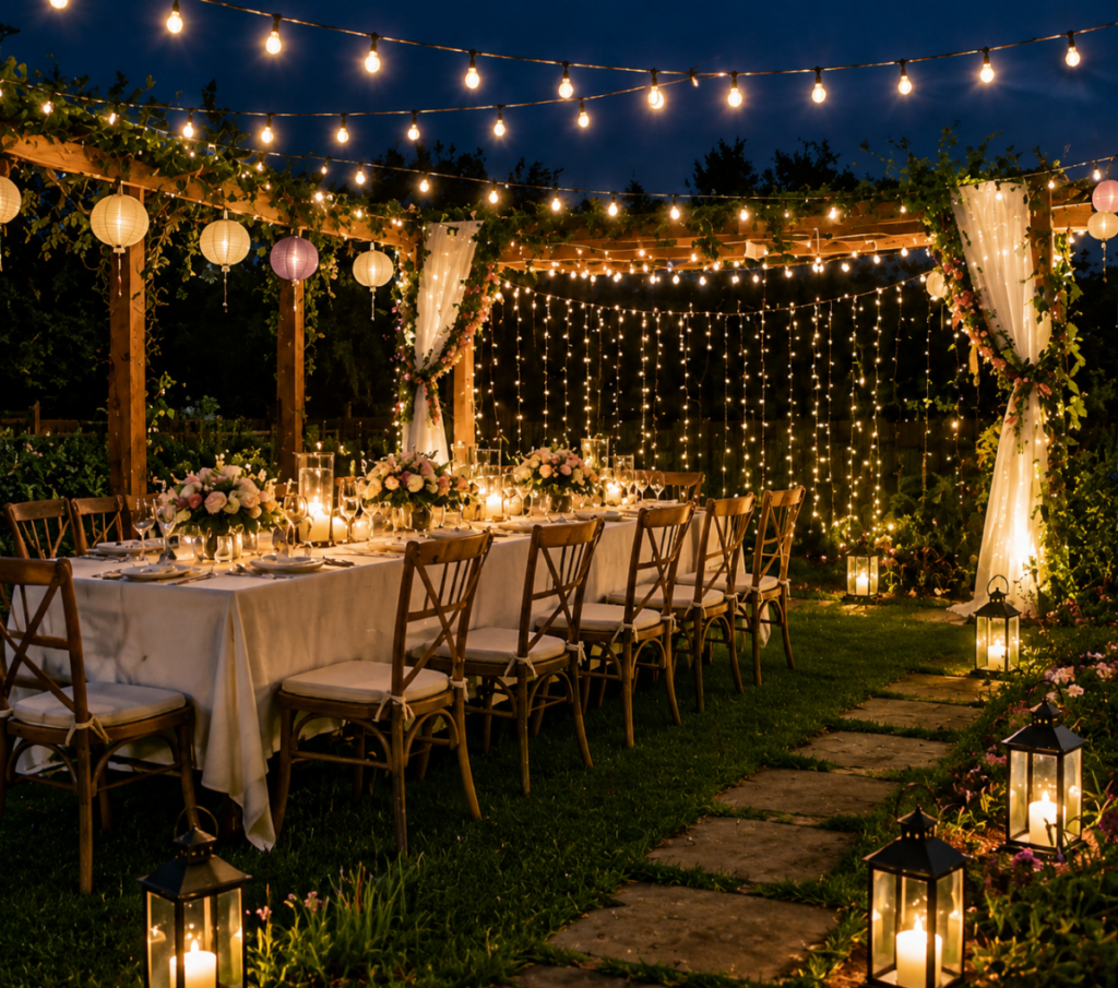 String lights for wedding event decoration
